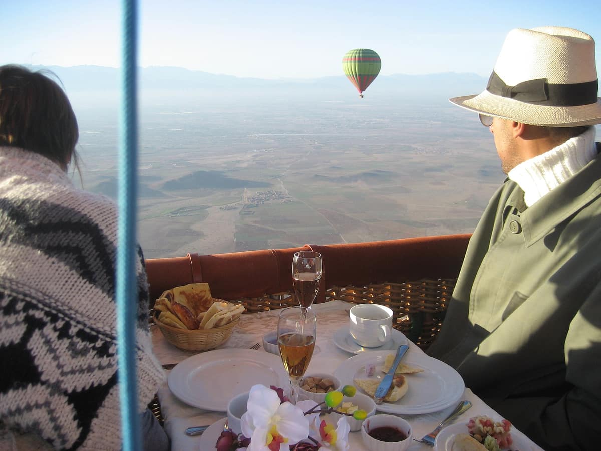 A hot-air balloon at sunrise
